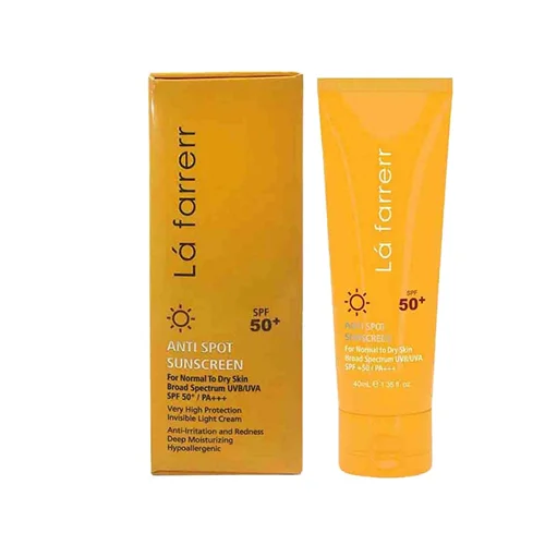 کرم ضد آفتاب SPF50 پوست خشک و معمولی لافارر ضد لک بی رنگ 40 میل